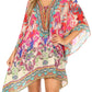 Stylish Rhinestone Lace-Up V-Neck Women's Caftan Poncho Cover-Up by Sakkas Aymee