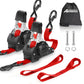 4PCS Retractable Ratchet Tie Down Straps – 10FT Heavy Duty Self-Retracting Cargo Straps for Truck, Trailer & Motorcycle