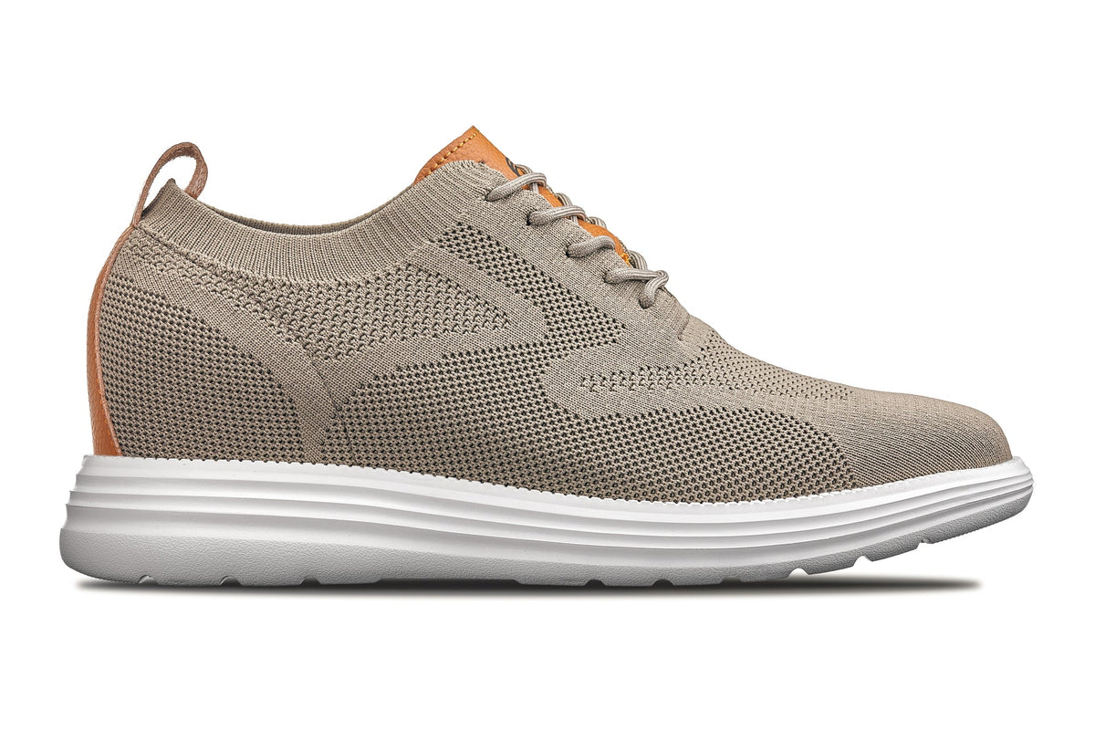 CALTO - X2639 - 2.8 Inches Taller (Khaki Green/Brown) - Lace Up Casual Walker - Lightweight