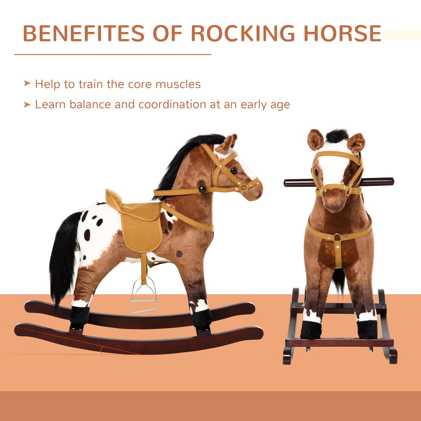 Qaba Kids Metal Plush Ride-On Rocking Horse Chair Toy