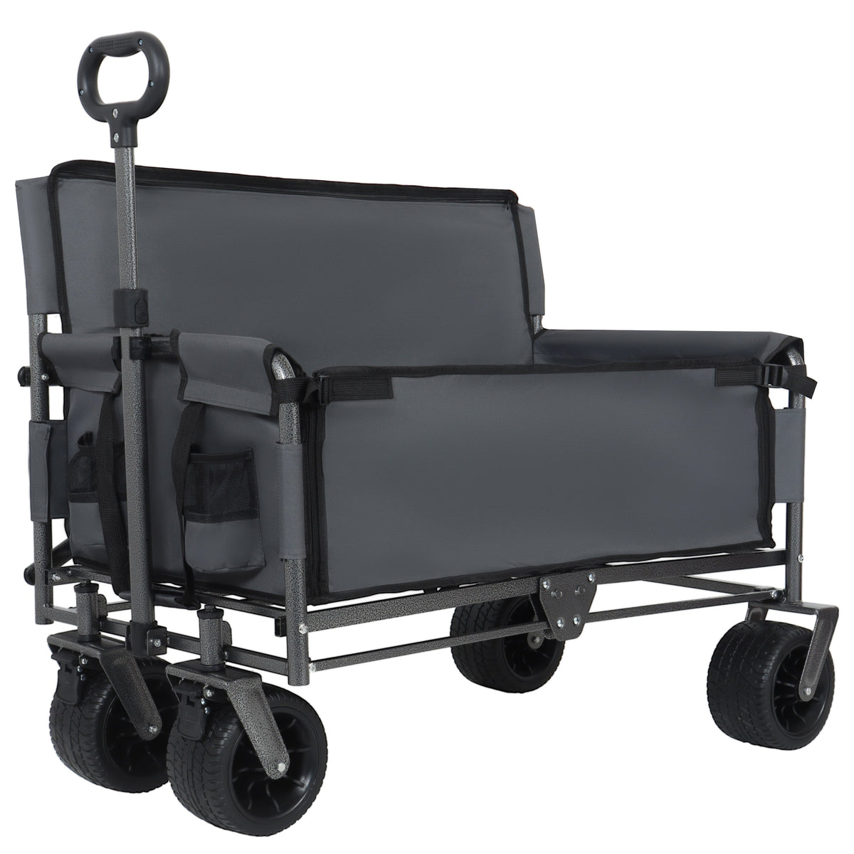 3-in-1 Convertible Folding Wagon Cart with Bench Seat & Storage