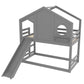 Twin House Bunk Bed with Slide and Storage Shelves