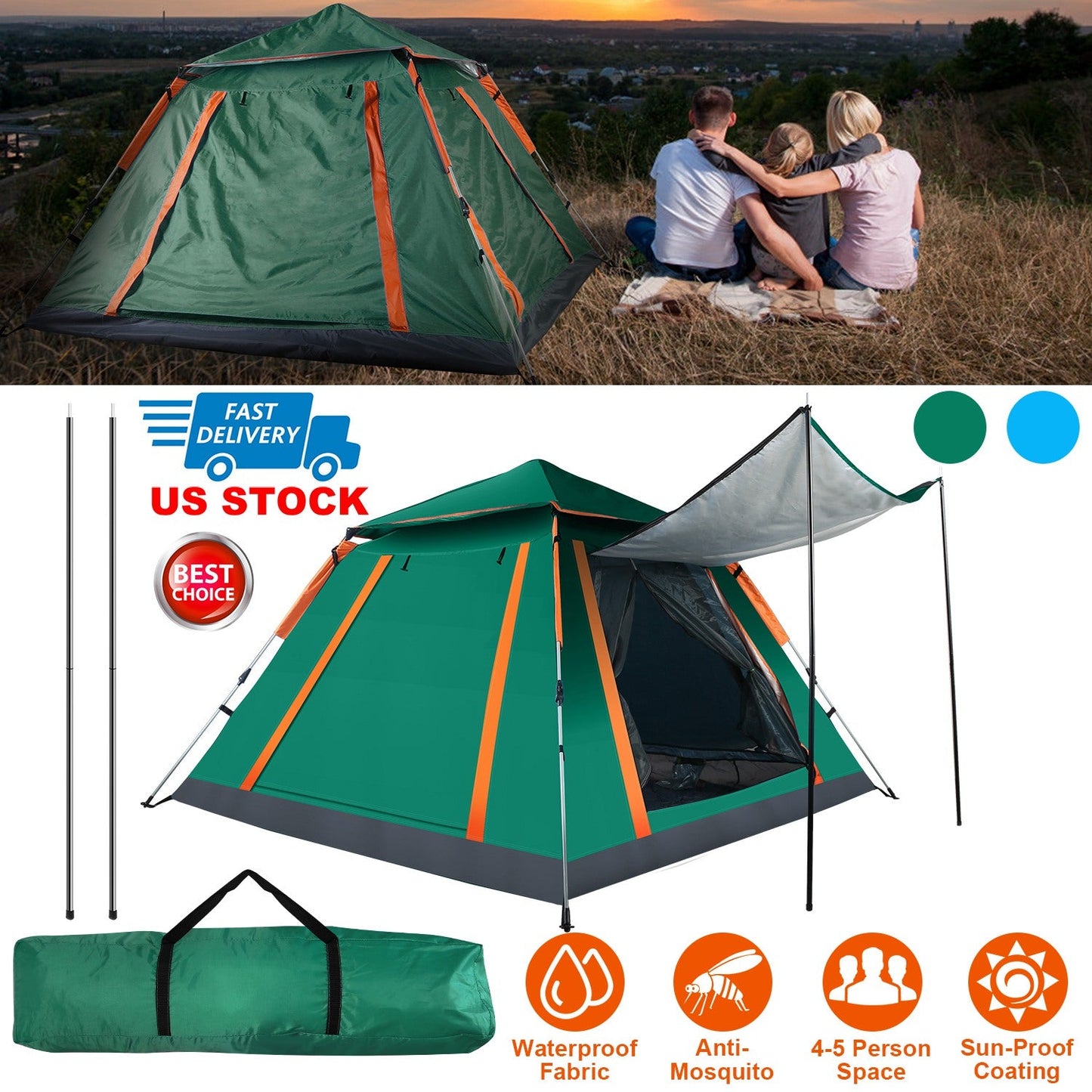 4-5 Person Waterproof Camping Tent with Mosquito Nets