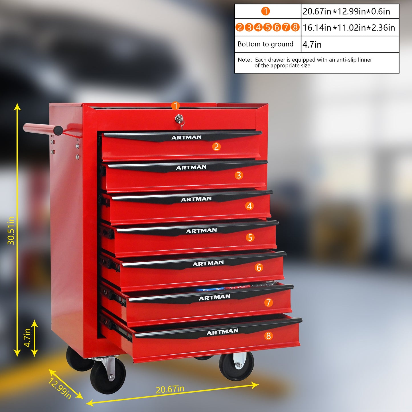 Rolling Metal Tool Chest with 7 Drawers