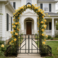 Metal Garden Arch with Gate and Planter