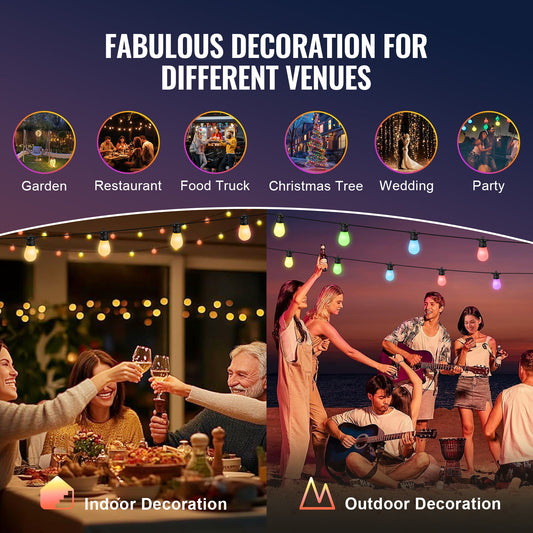 RGB Outdoor String Lights - 50FT Waterproof Patio Lights