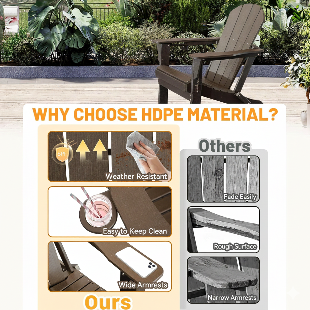 Folding HDPE Adirondack Chair with Built-In Cup Holder