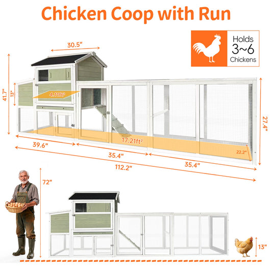 Wooden Chicken Coop with Run and Nesting Box