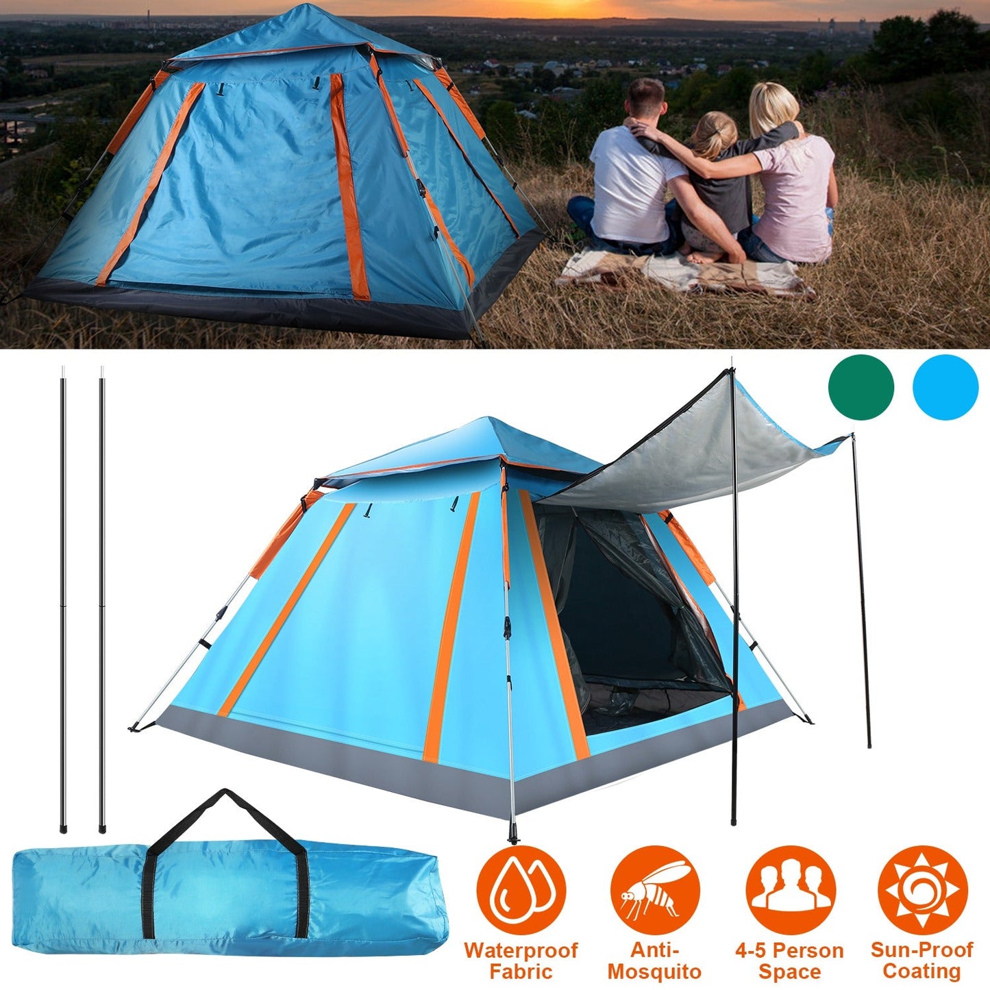 4-5 Person Waterproof Camping Tent with Mosquito Nets