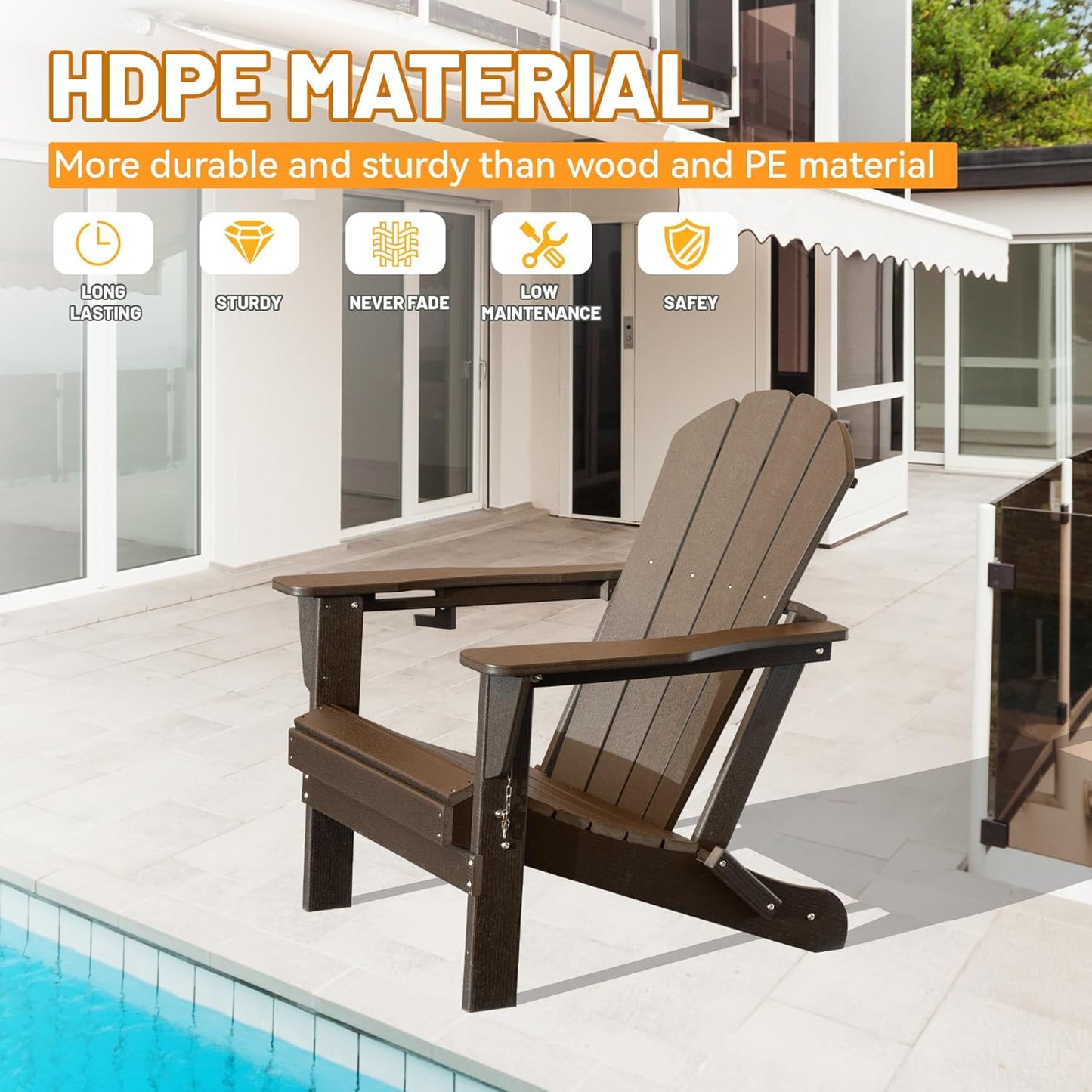 Folding HDPE Adirondack Chair with Built-In Cup Holder