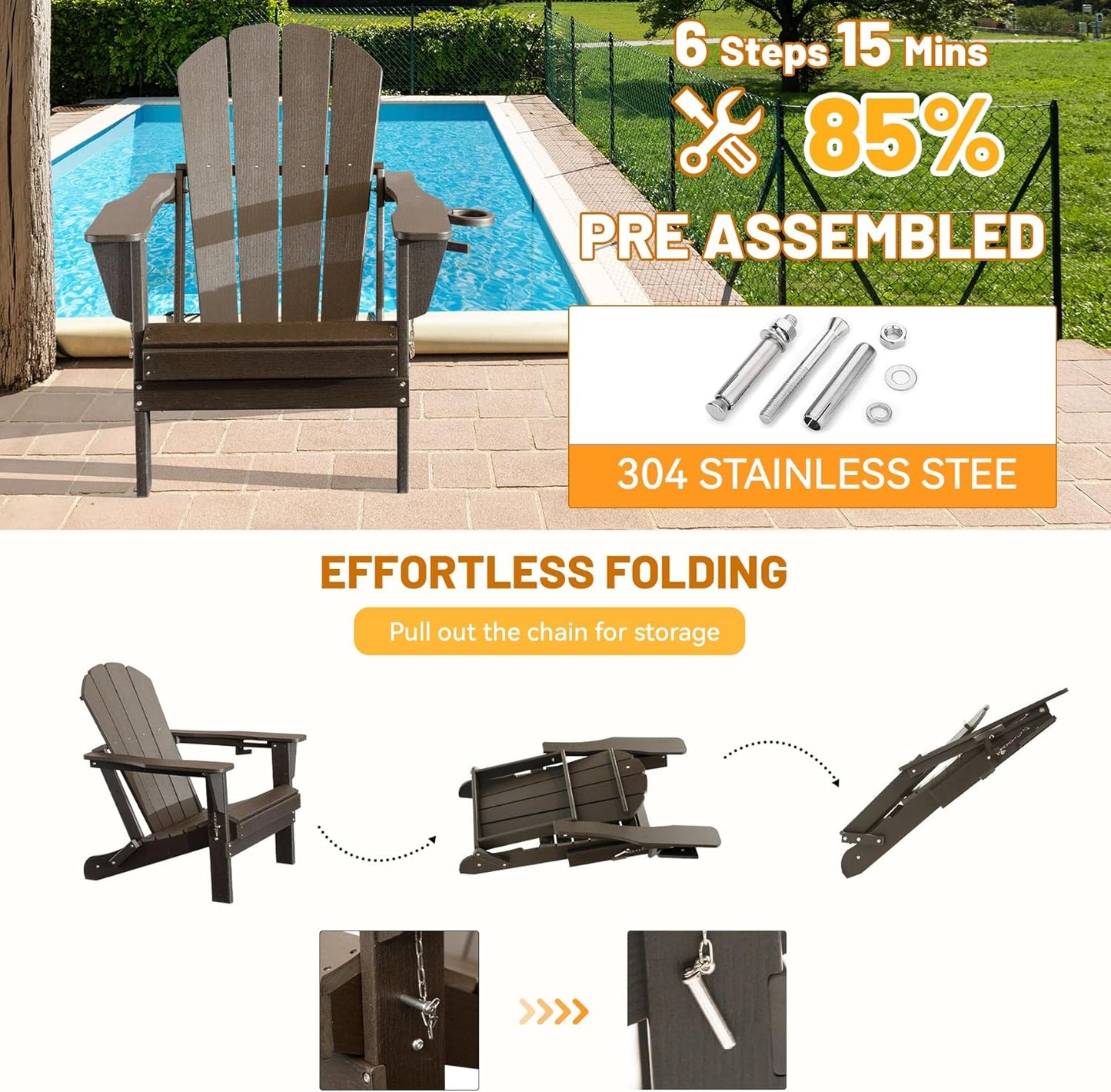 Folding HDPE Adirondack Chair with Built-In Cup Holder