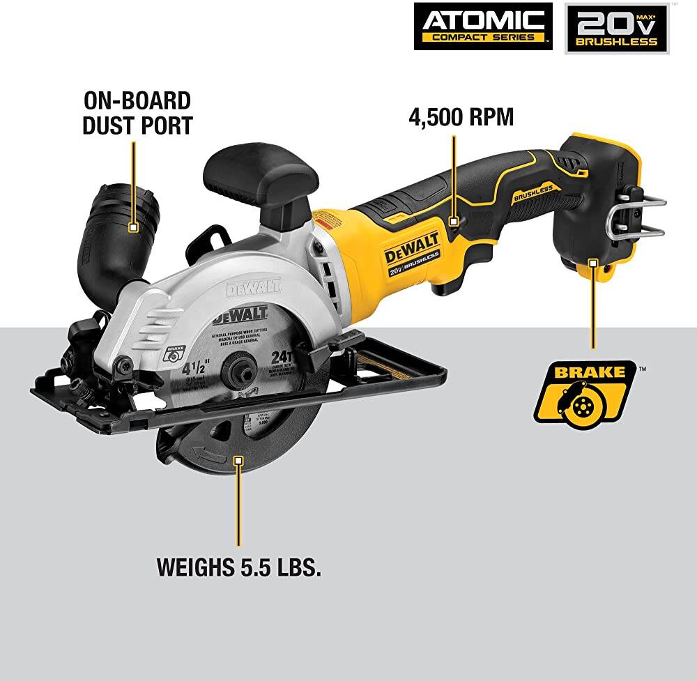DEWALT DCS571B ATOMIC 20V MAX* Circular Saw, 4-1/2-Inch (Tool Only)