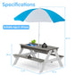 3-In-1 Kids Outdoor Wooden Picnic Table With Umbrella