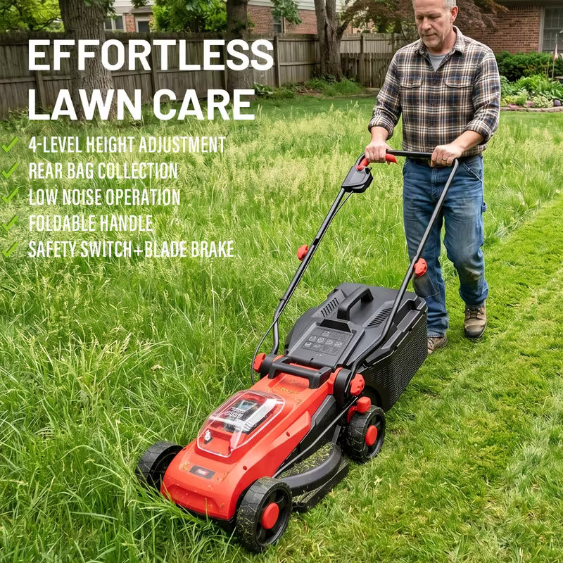 13-Inch 20V Cordless Brushless Push Lawn Mower with 2 Batteries