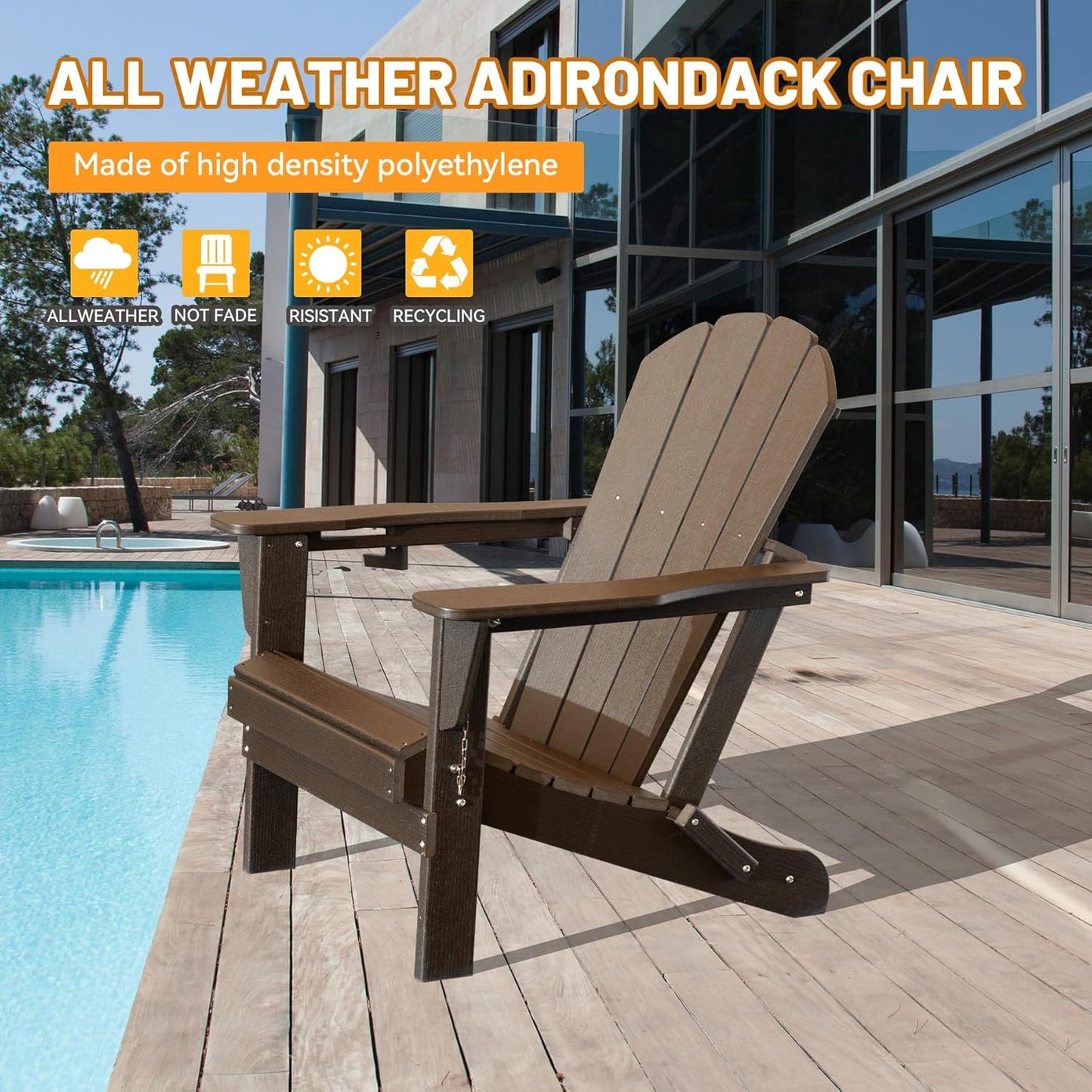 Folding HDPE Adirondack Chair with Built-In Cup Holder