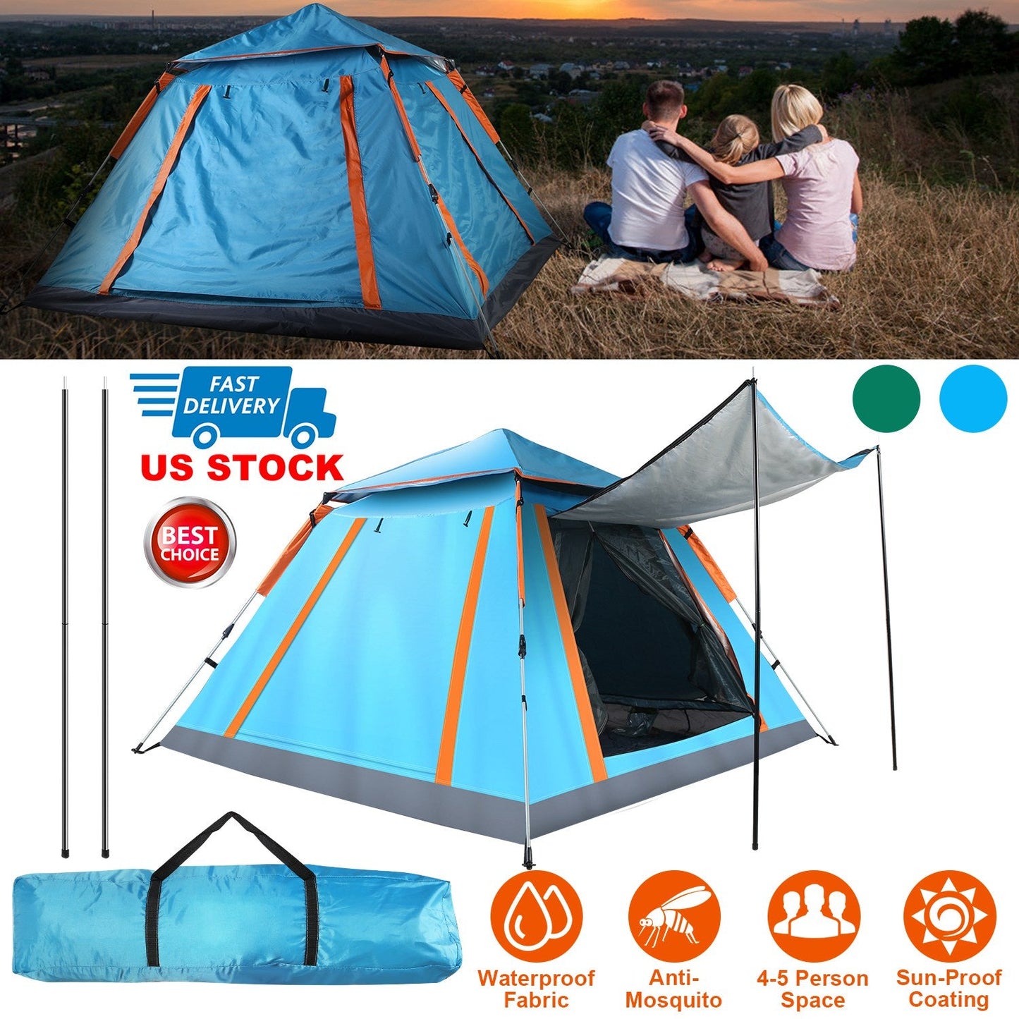4-5 Person Waterproof Camping Tent with Mosquito Nets