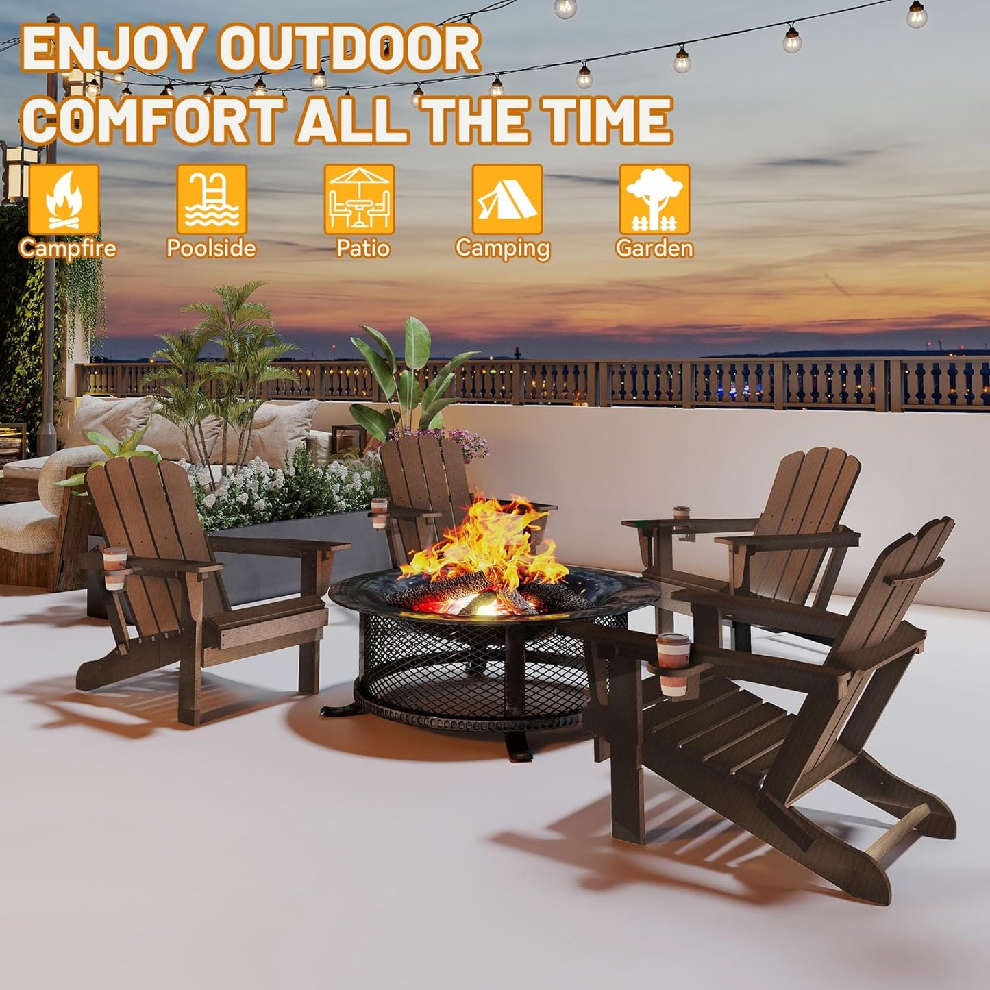 Folding HDPE Adirondack Chair with Built-In Cup Holder