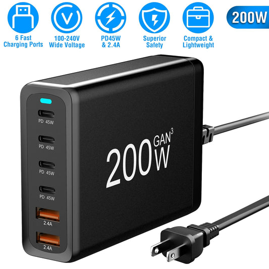 200W GaN Desktop Charger for Laptops and Phones