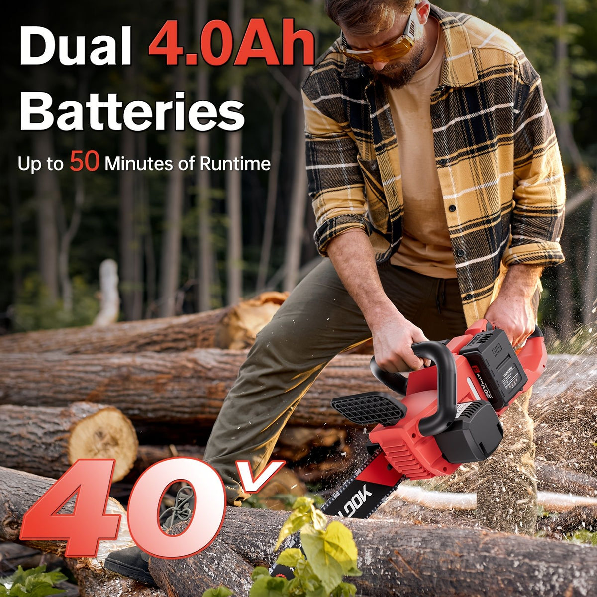 16-Inch Brushless Cordless Chainsaw with 2 Batteries