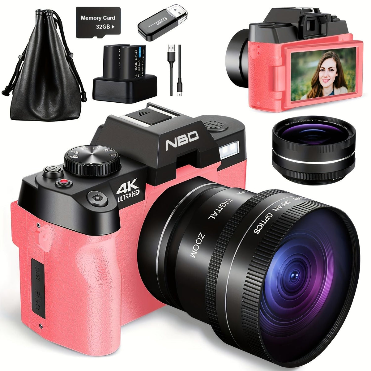 48MP 4K Digital Vlogging Camera with WiFi and 32GB Card