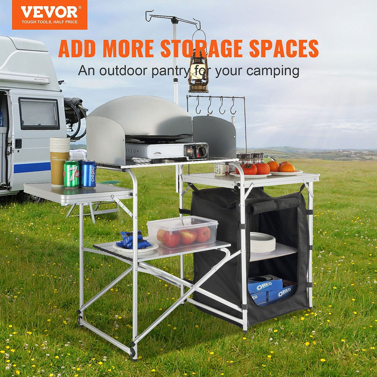 VEVOR Aluminum Folding Camping Table with Windscreen and Storage Bag