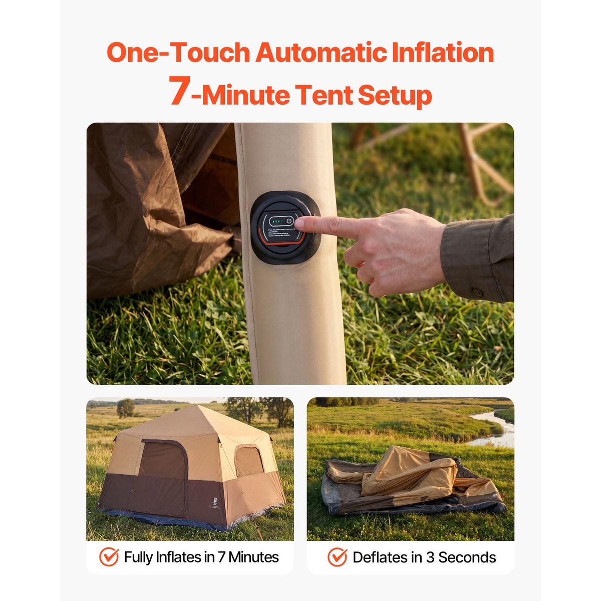 VEVOR Inflatable 8-Person Cabin Camping Tent with Rechargeable Pump
