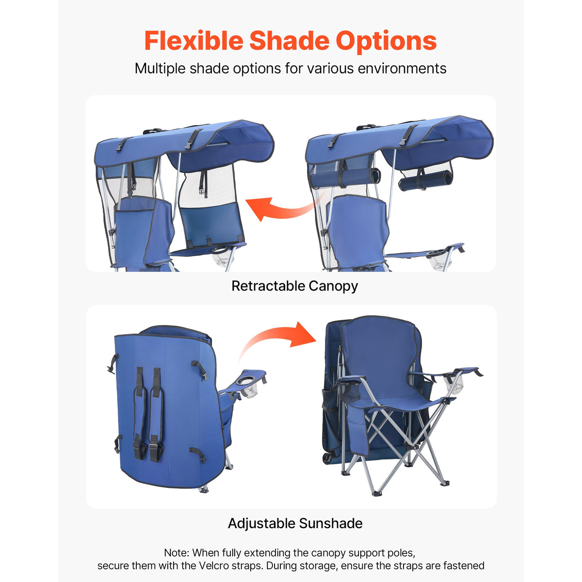 VEVOR Folding Camping Chair with Canopy Shade and Cup Holders