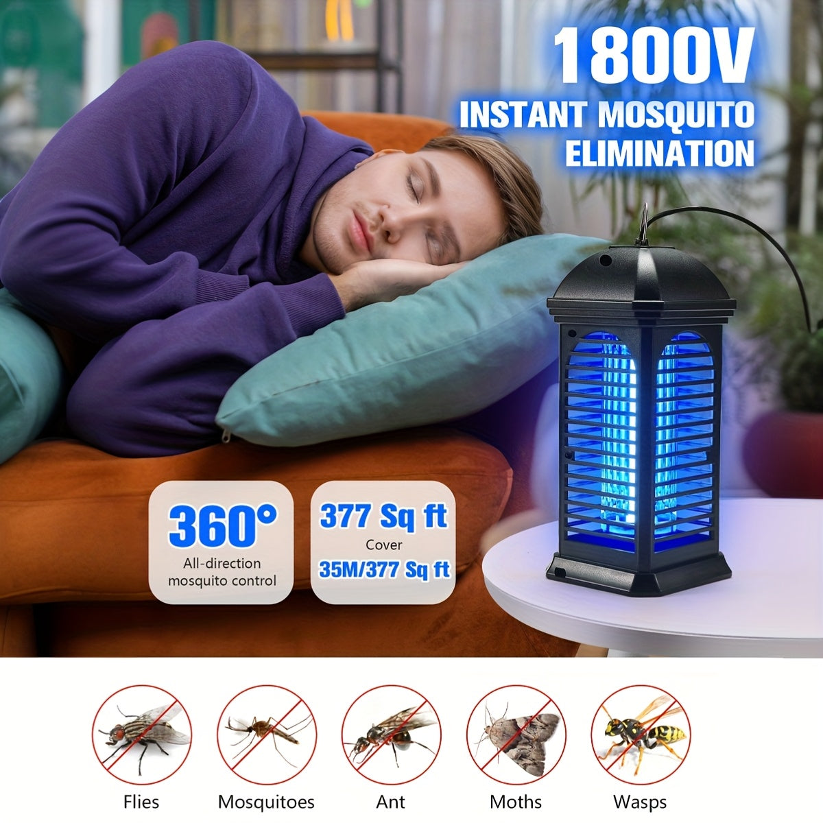 Portable Electric Bug Zapper – Indoor/Outdoor Mosquito & Fly Killer Trap