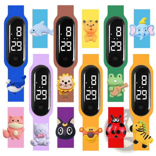 Kids Led Digital Sports Watch Waterproof Silicone Animal Charm