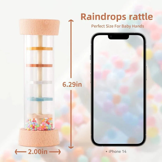 Colorful Wooden Rain Stick Rattle | Montessori Sensory Toy for Babies