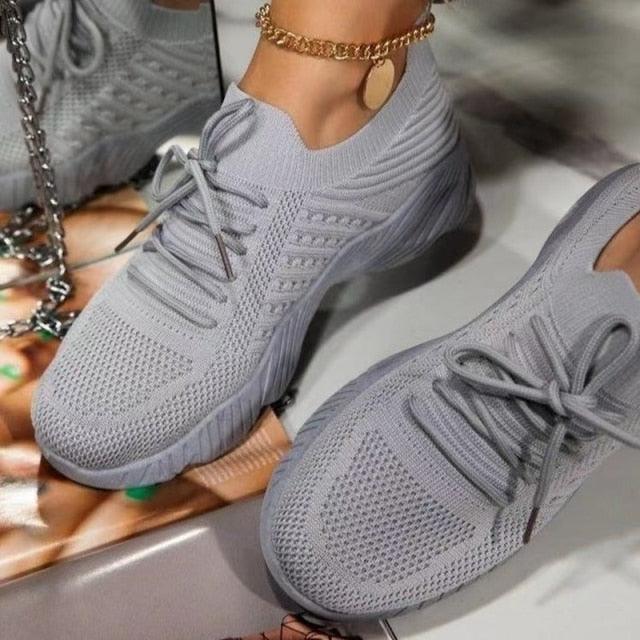 Women's Lightweight Mesh Platform Running Walking Sneakers Lace-Up