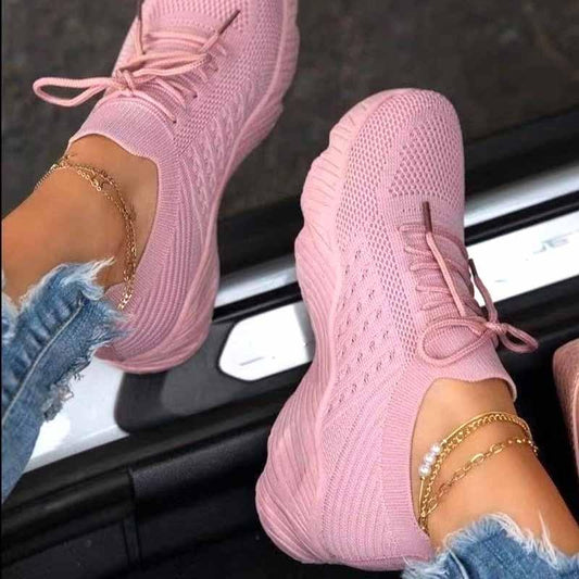 Women's Lightweight Mesh Platform Running Walking Sneakers Lace-Up