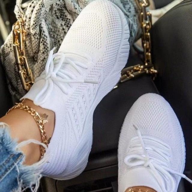 Women's Lightweight Mesh Platform Running Walking Sneakers Lace-Up