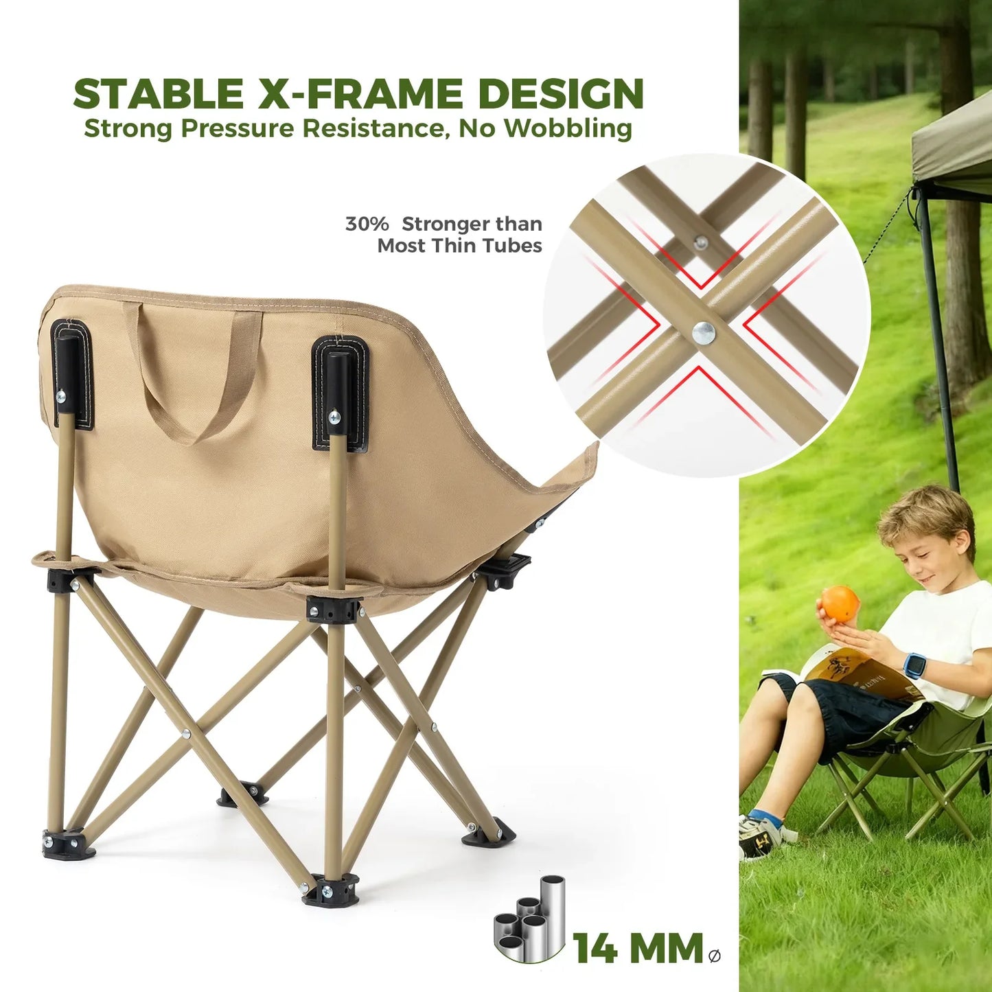 Folding Carbon Steel Camping Chair for Adults Kids