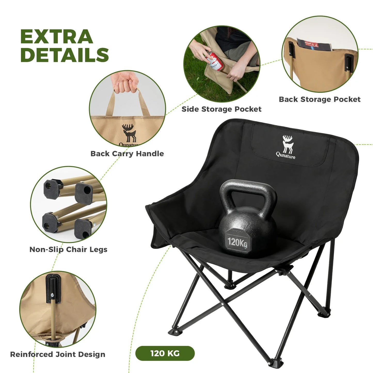 Folding Carbon Steel Camping Chair for Adults Kids