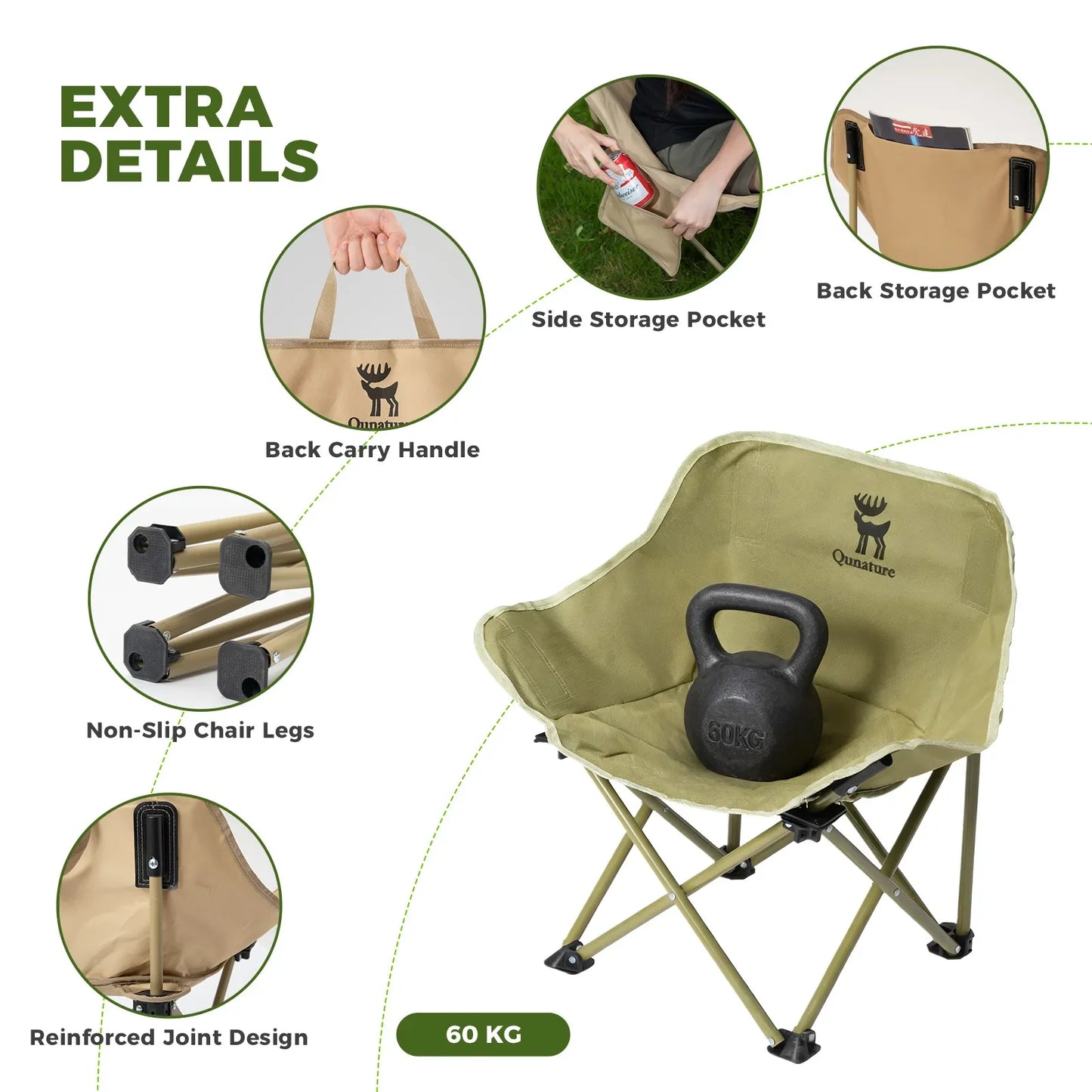 Folding Carbon Steel Camping Chair for Adults Kids