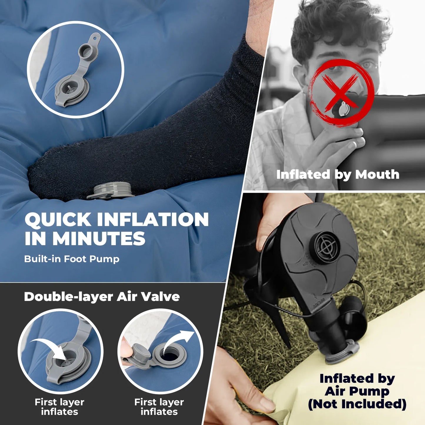 Ultra-Light Inflatable Sleeping Pad with Built-In Pillow