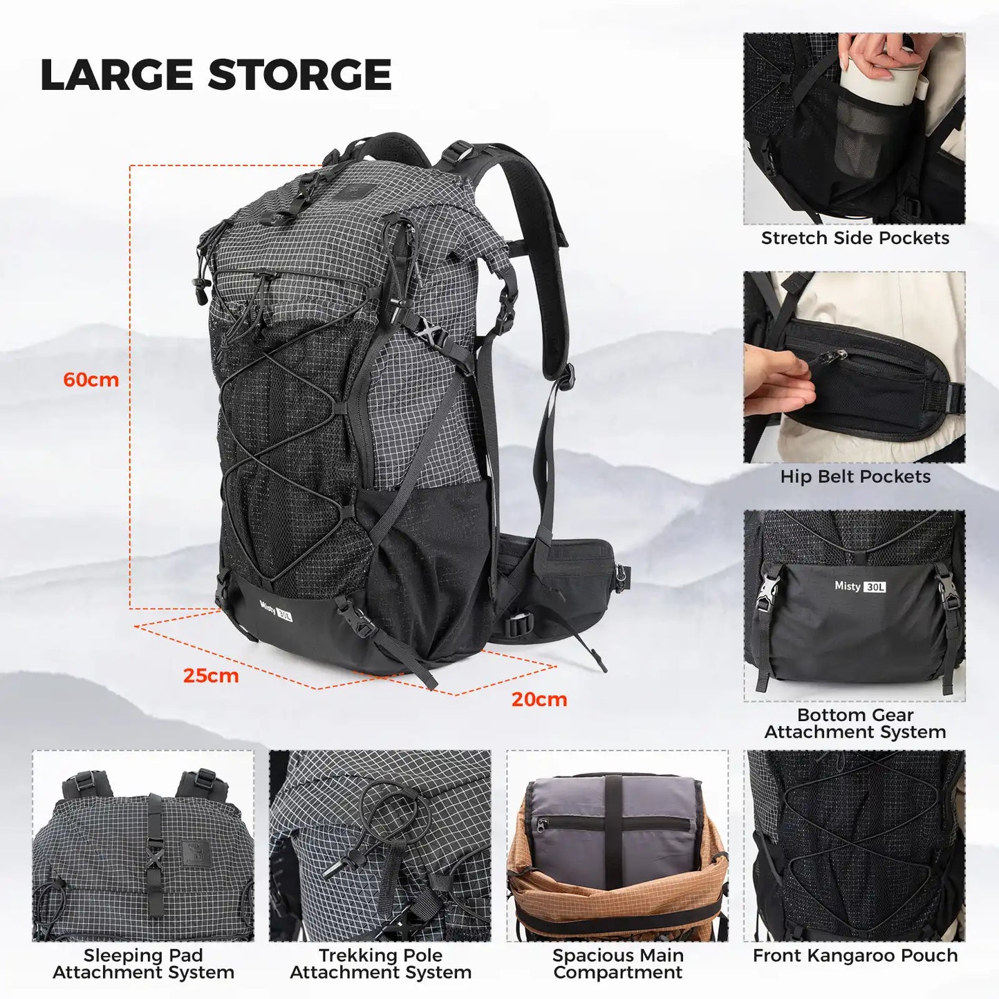 30-35L Waterproof Lightweight Large Capacity Hiking Backpack